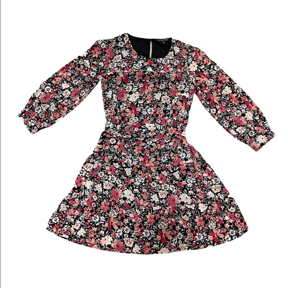 Dynamite, Women Long Sleeve Mini Flowy Dress, Belted, XS, Floral, fitted waist - Picture 8 of 14